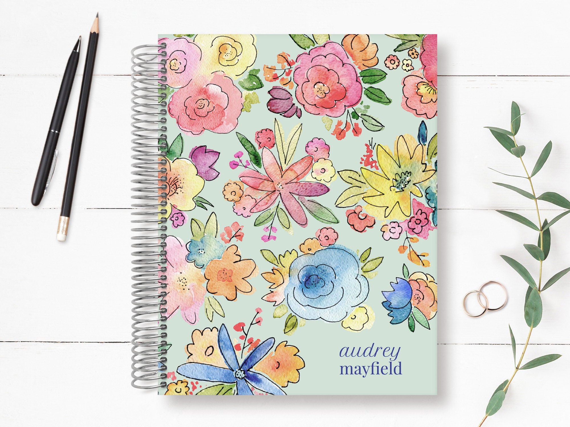 Custom Wedding Planner | Organizer Engagement Gift For Couples Bridal Present Vibrant Watercolor Flowers
