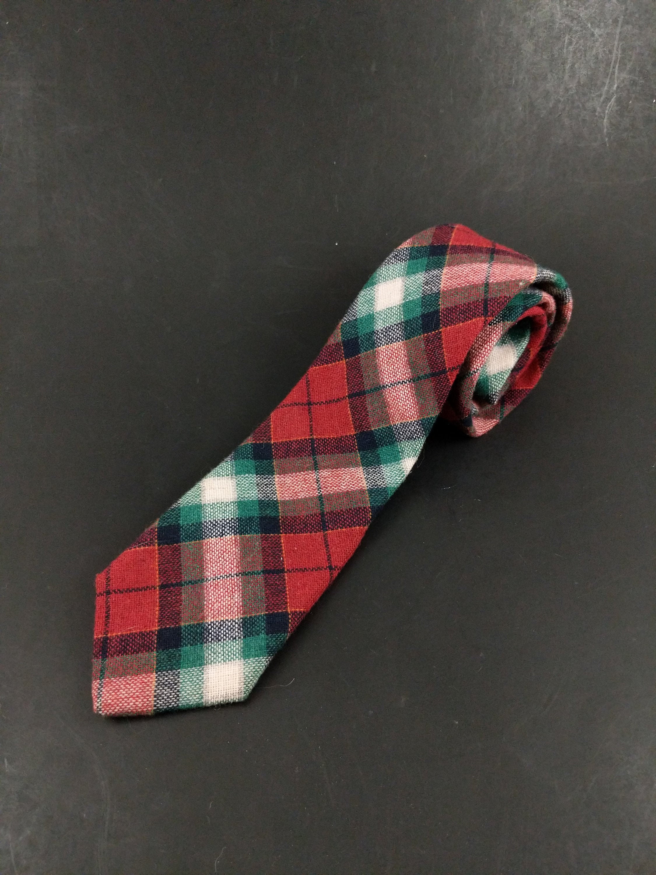 Vintage Wool Blend Necktie Red Plaid 80's Men's Tie
