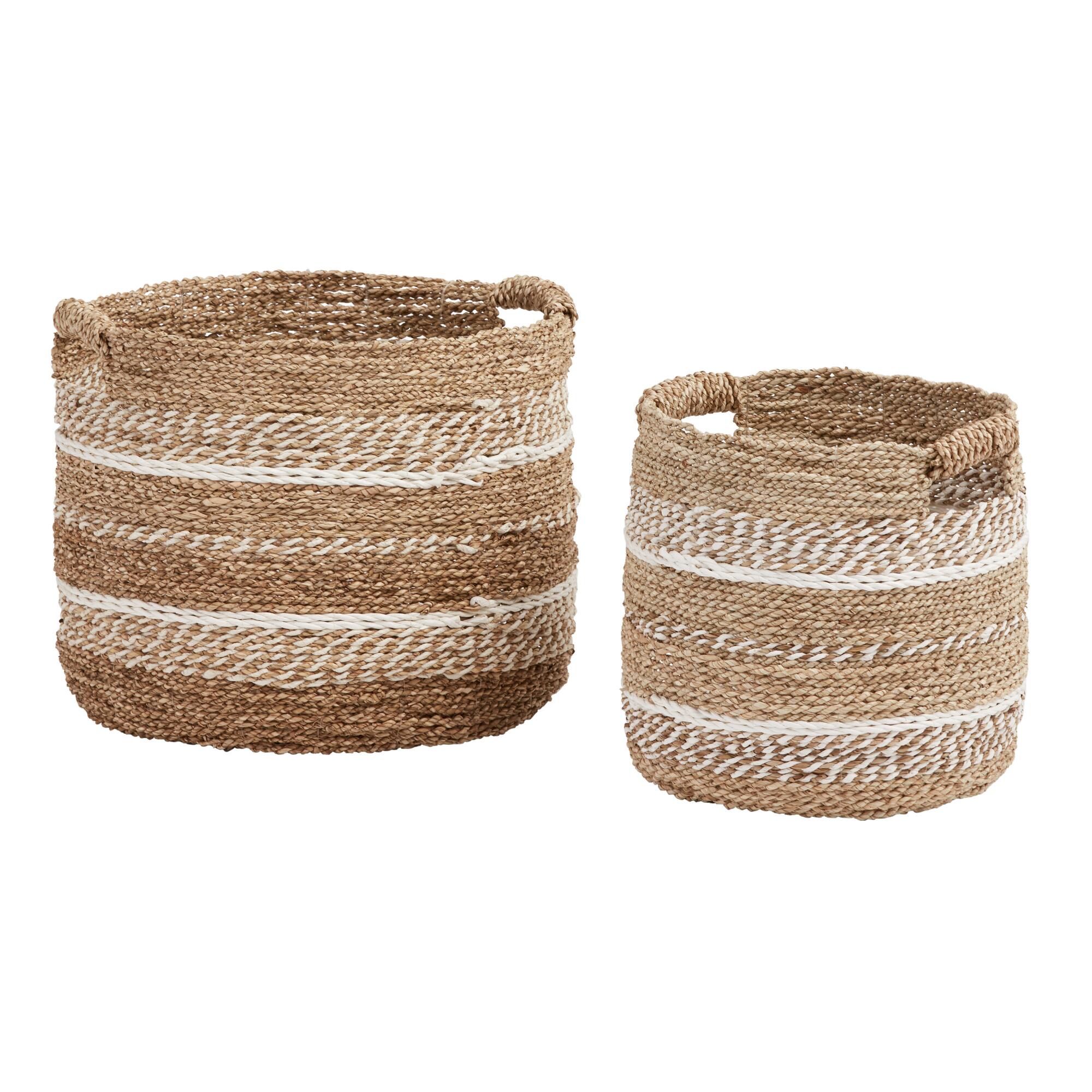 White Stripe Seagrass Randi Basket: White/Natural by World Market