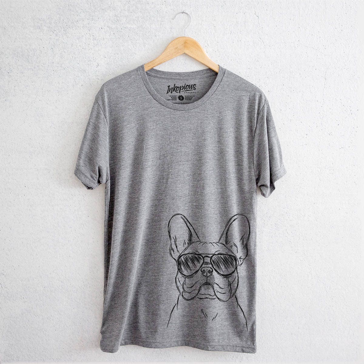 Franco The French Bulldog - Tri-Blend Unisex Crew Grey Dog Lover Gift, Frenchie Shirt, Frenchy Tee