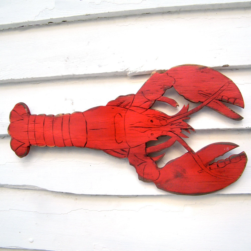 Lobster Decor Sign Wooden Wall Art Size 18 W X 9 H Beach House Maine Coastal Shellfish"