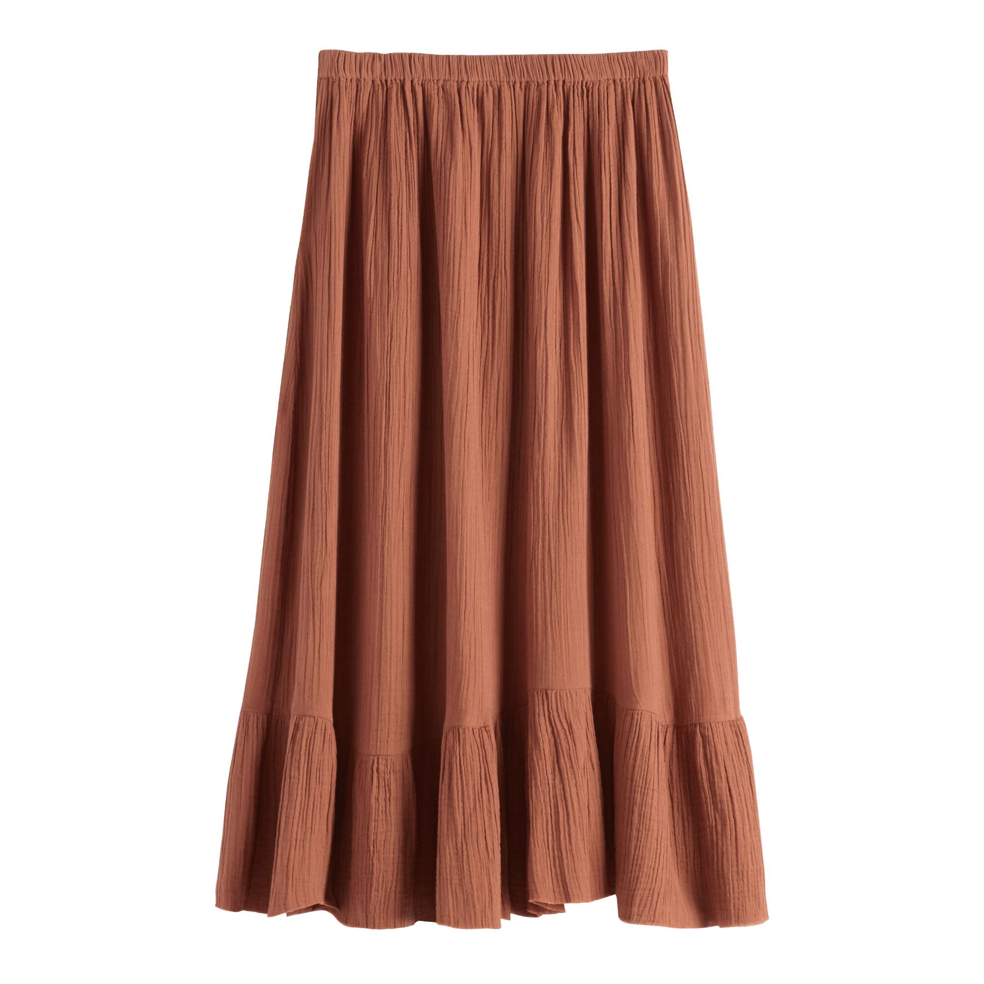 Rust Textured Ruffle Convertible Skirt Dress: Orange - Large by World Market