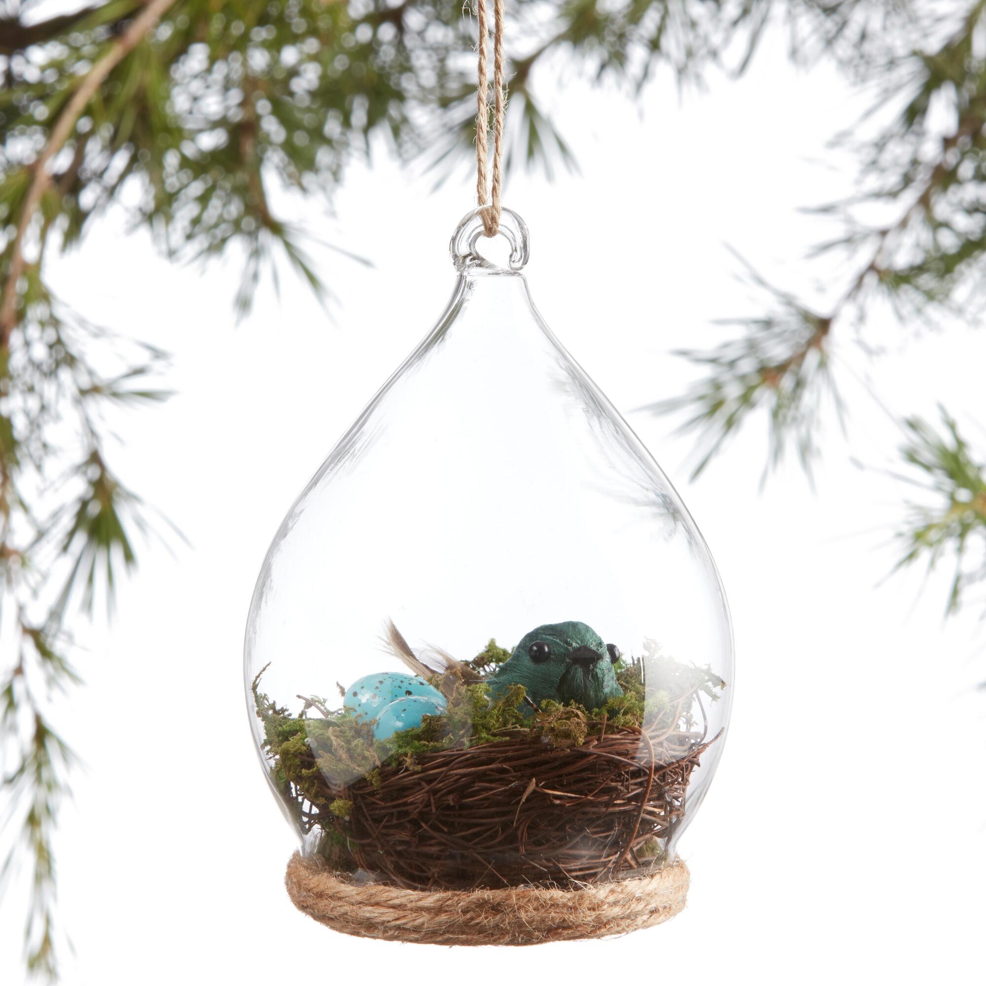 Glass Cloche Bird in Nest Ornament: Multi by World Market