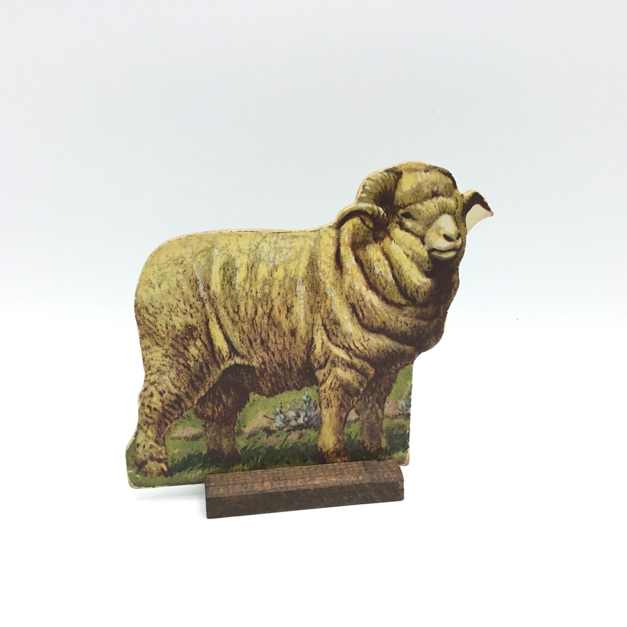 Vintage Farm Animal Stand-Up Educational Graphic Toy Whitman Lithograph Merino Ram Sheep
