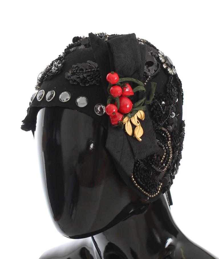 Dolce & Gabbana Women's Crystal Cherries Brooch Hat Black MS883