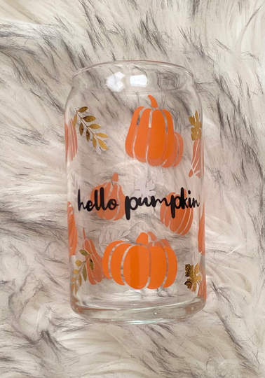 Hello Pumpkin 16 oz Glass Can Cup