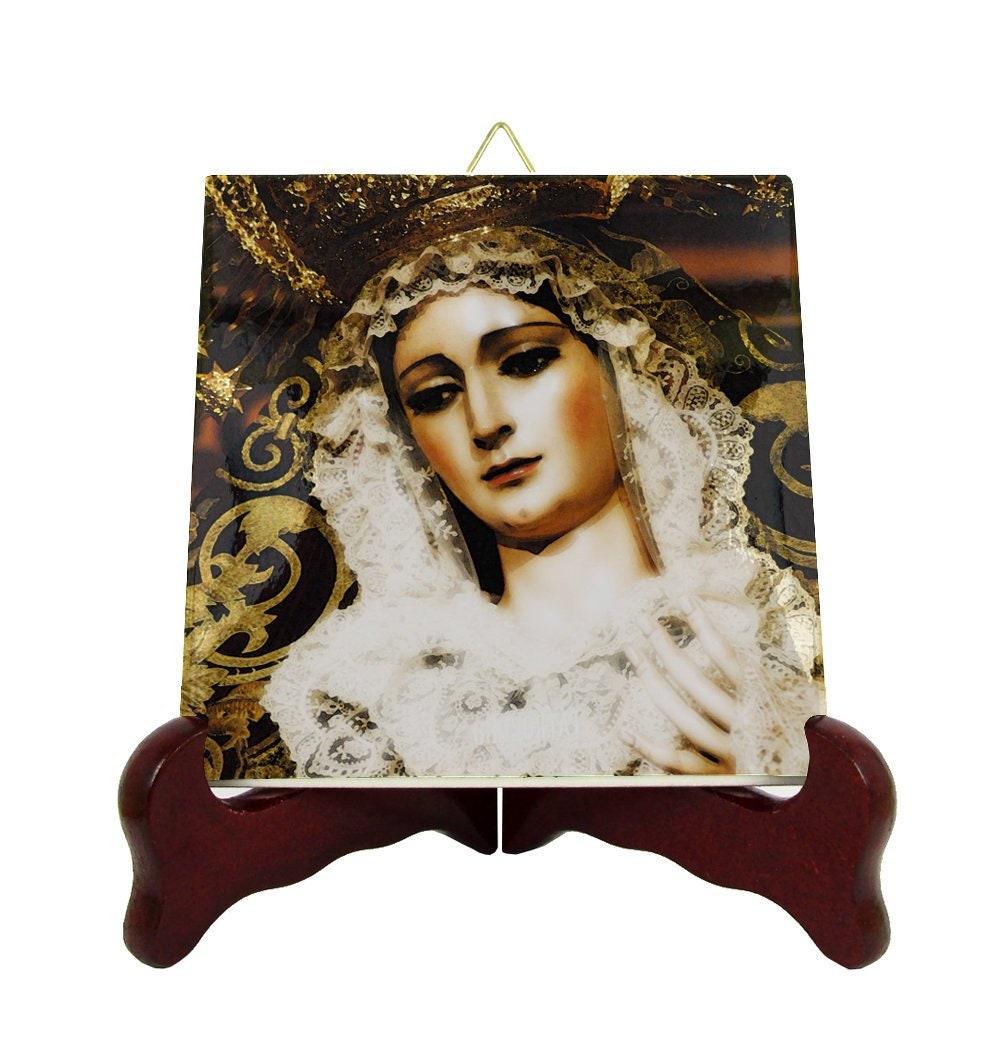Catholic Gifts - Most Holy Mary Of The Patronage Seville Religious Icon On Tile Virgin Plaque Pray Ave Maria