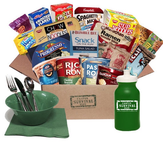 Meals On The Run Campus Survival Kit - Ramen, Pasta, Utensils, Bowl & More in A Care Package To Send Your Loved One