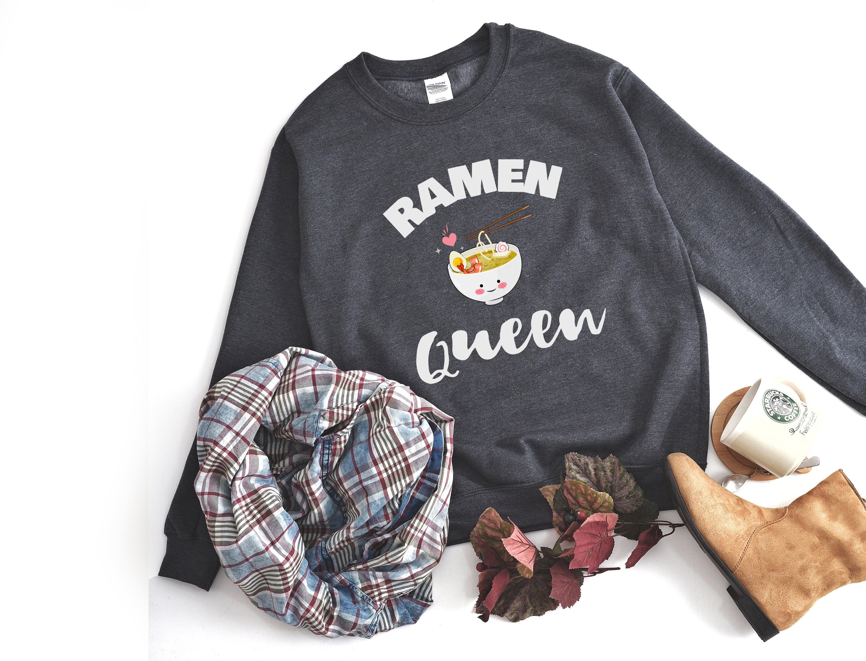 Ramen Queen Cute Sweatshirt With Saying Jumper For Womens Sweater Funny Shirt Teen Ramen Noodle Novelty Gift Her