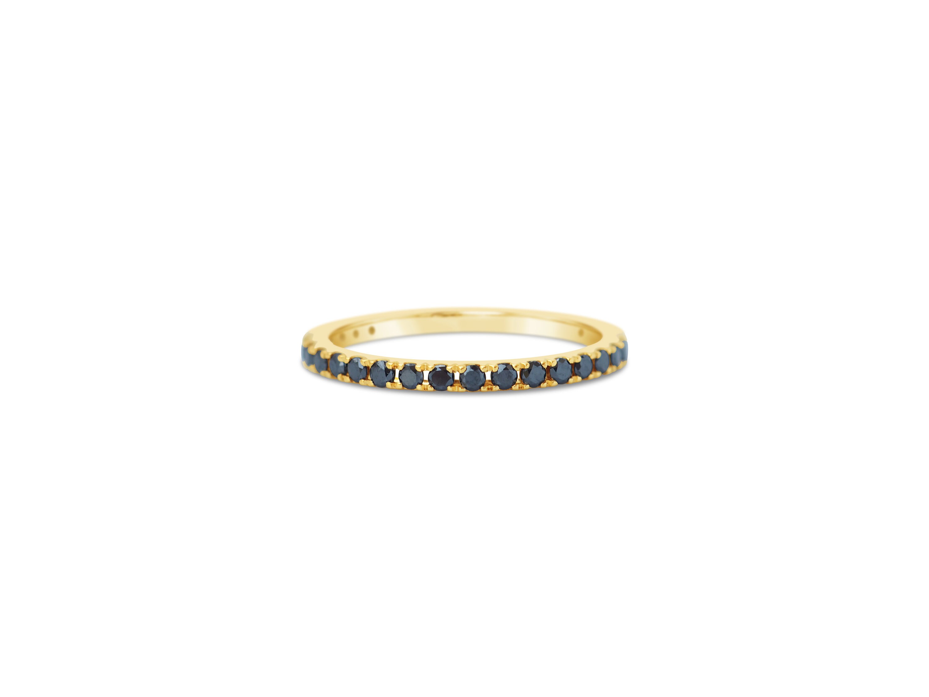 Ready To Ship . Black Diamond Eternity Ring 18K Yellow Gold 3/4 Us 5.5 To 7.5 Natural Band 1.6mm Wedding