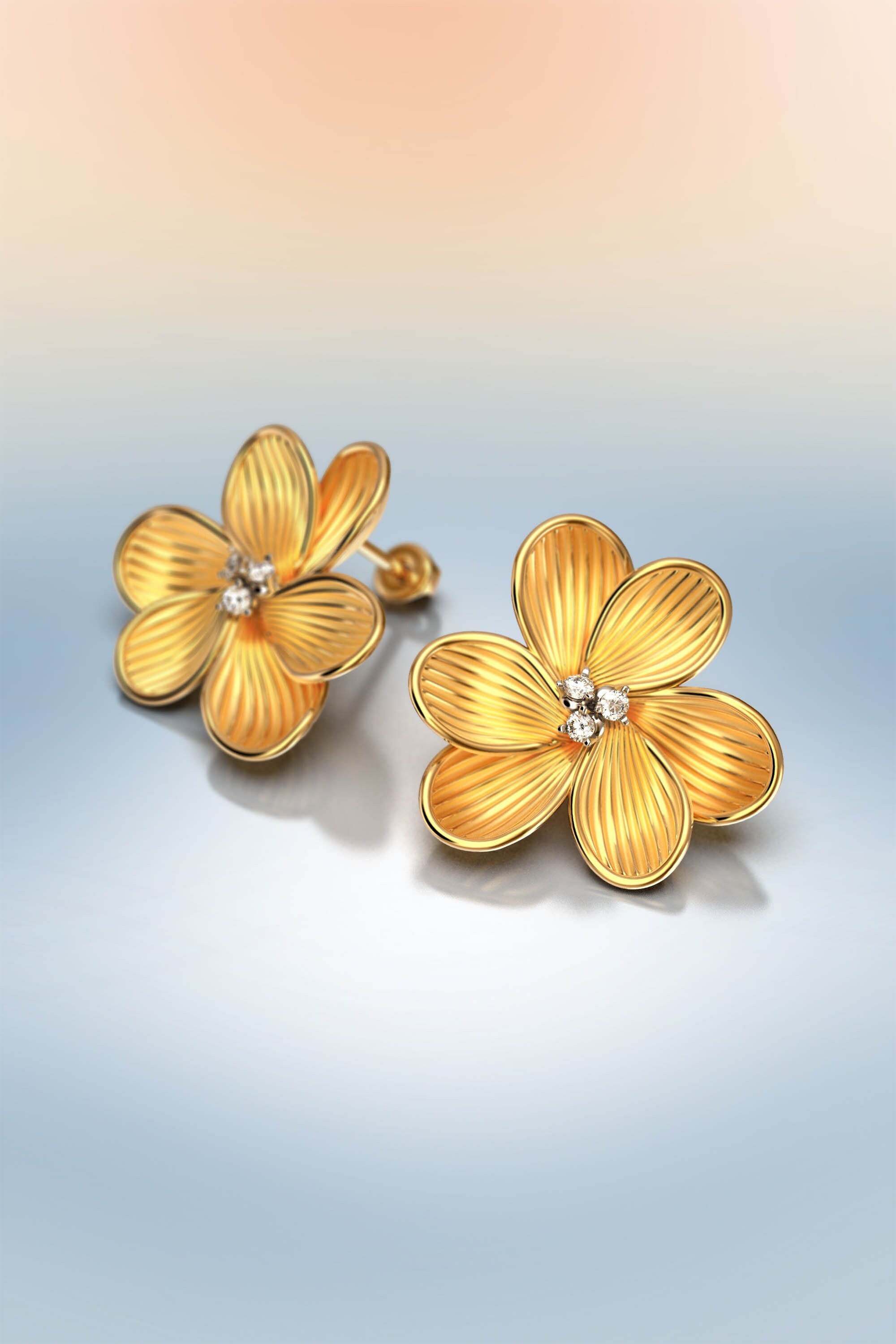 18K Gold Earrings, 18 Or 14K Solid Earrings Made in Italy. Real With Natural Diamonds. Italian Fine Jewelry