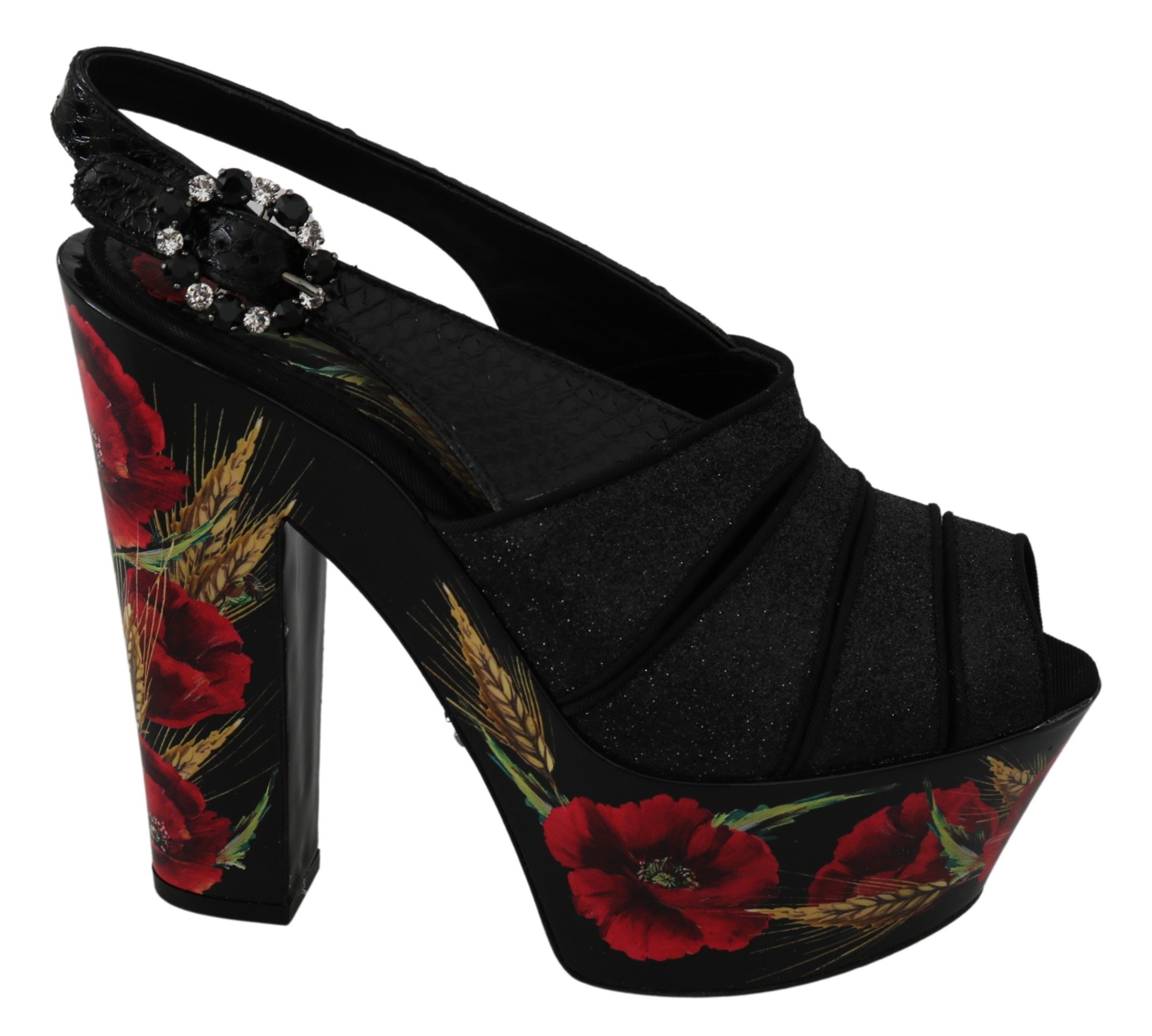 Dolce & Gabbana Women's Floral Crystal Ankle Strap Sandals Black LA7328 - EU39/US8.5