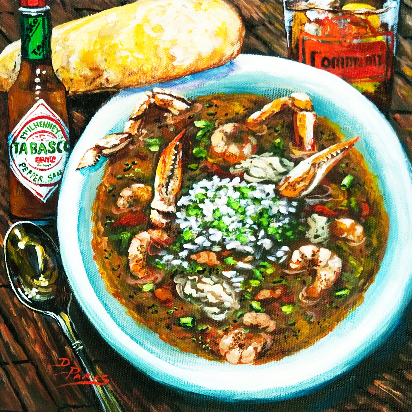 Seafood Gumbo, Crabs, Shrimp, Oysters in New Orleans Painting, Food Art - "Seafood Gumbo'
