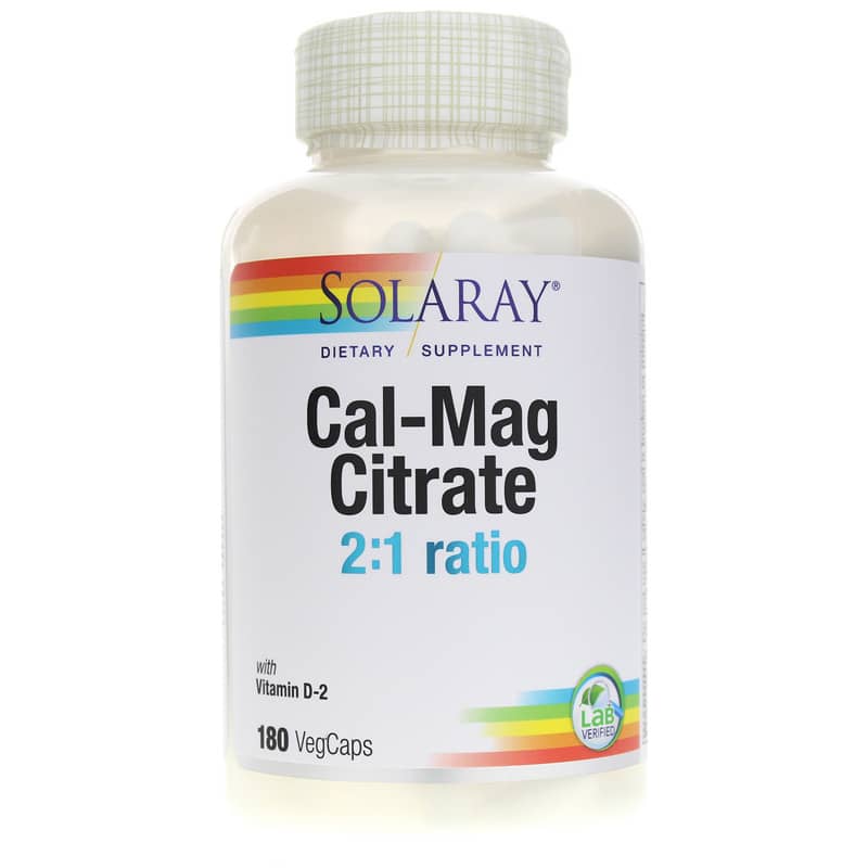 Solaray Cal-Mag Citrate 2:1 Ratio plus Vitamin D-2 180 Veg Capsules