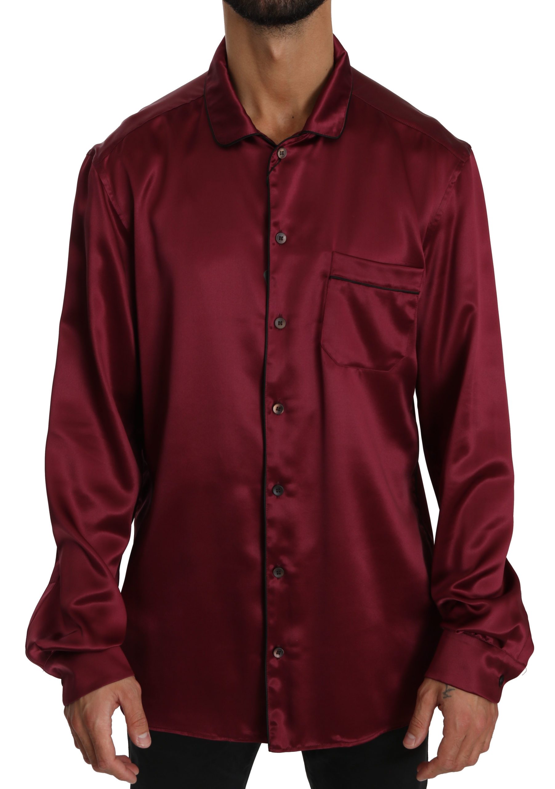 Dolce & Gabbana Men's Pajama Silk Shirt Bordeaux TSH4022 - IT40 | M