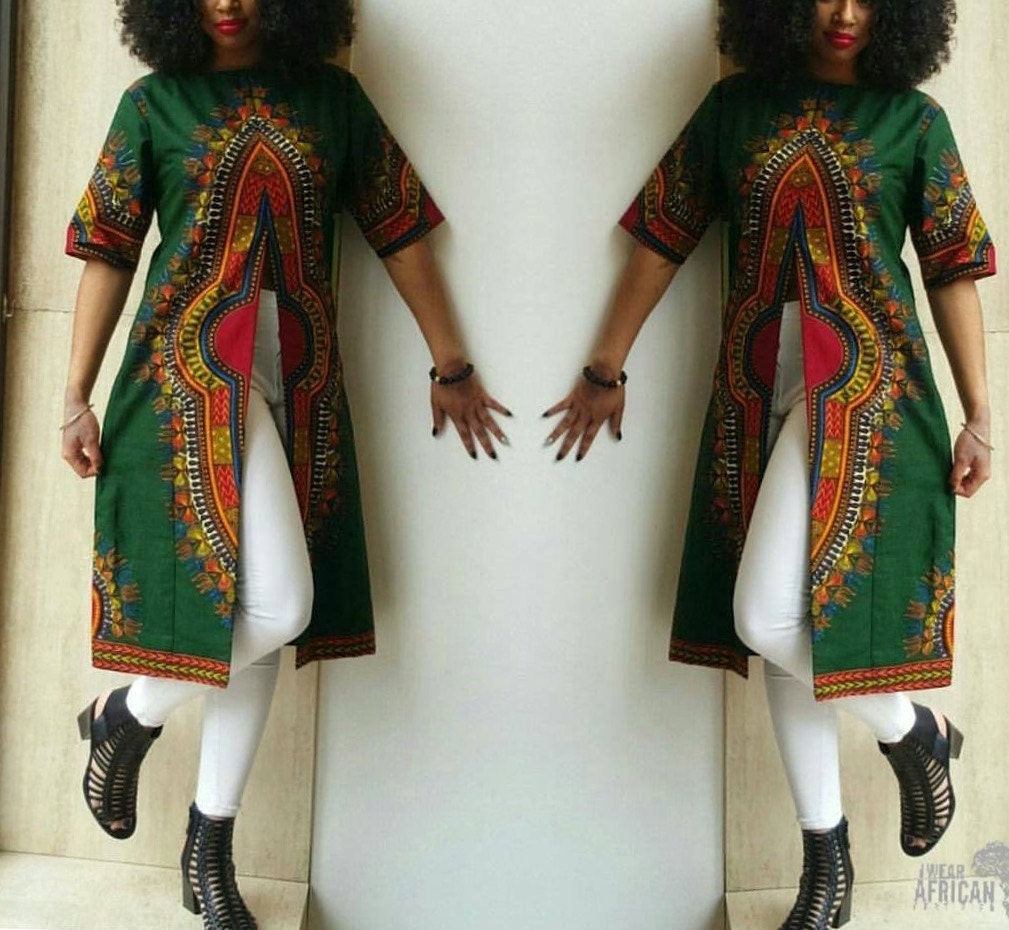 Dashiki African Print Top// Print Tops, Slitted Top, Long Women Blouses
