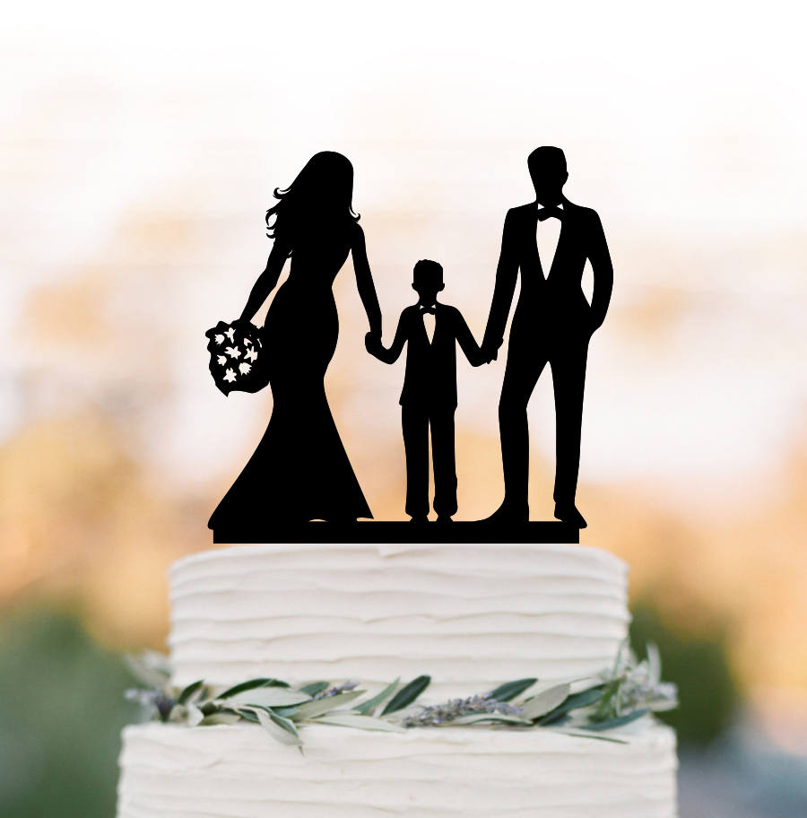 Unique Wedding Cake Topper With Boy, Bride & Groom Son Wedding Cake Toppers, Toppers Child Silhouette