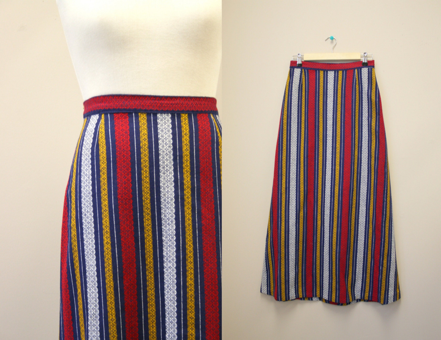 1970S Striped Wool Blend Skirt