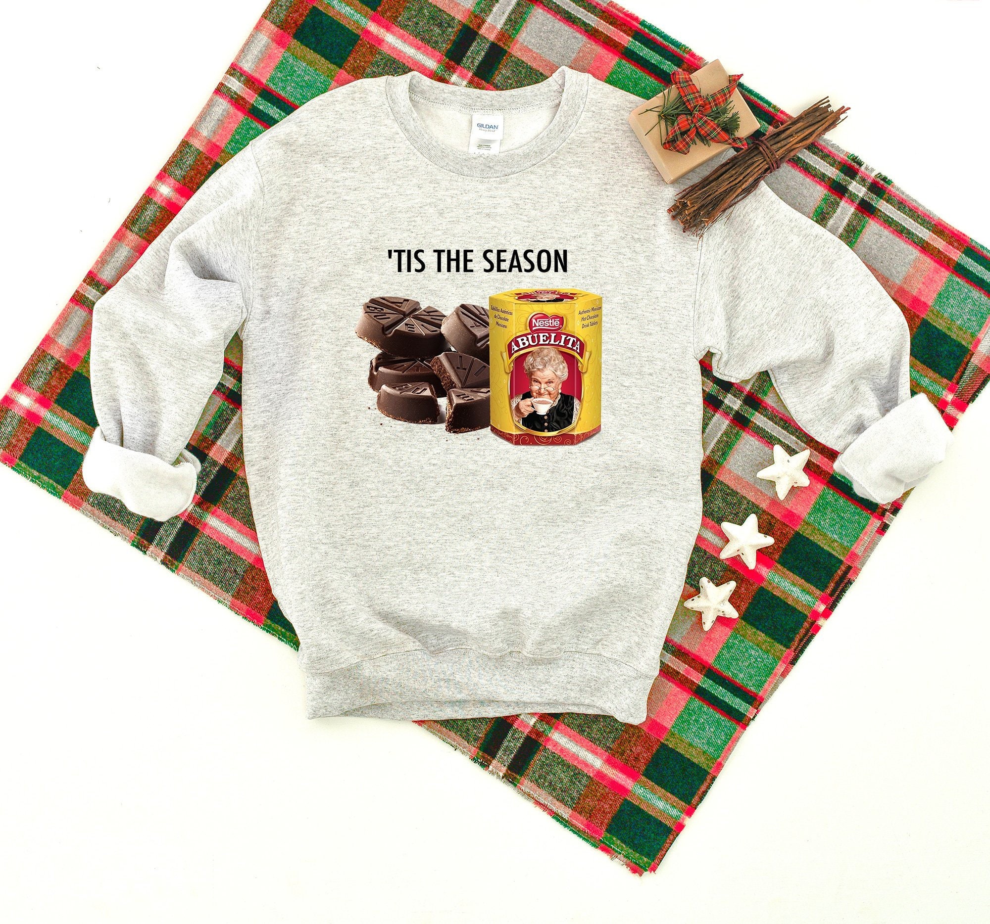 Tis The Season, Hot Chocolate Heavy Blend Crewneck Sweatshirt, Funny Christmas Sweater, Abuelita Humor, Winter Season