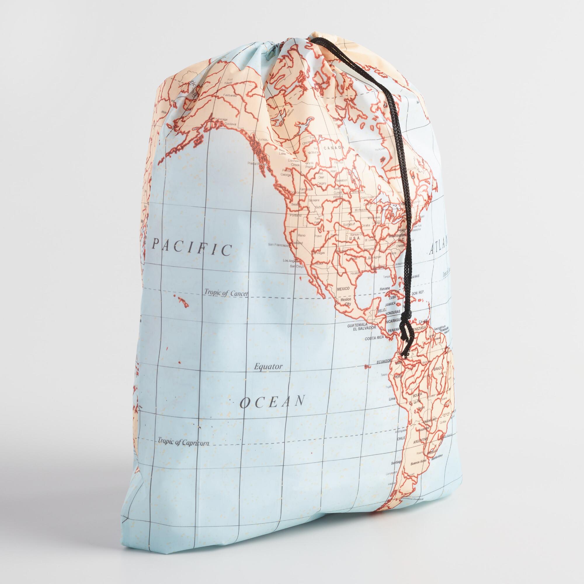 World Map Laundry Bag: Blue - Polyester by World Market