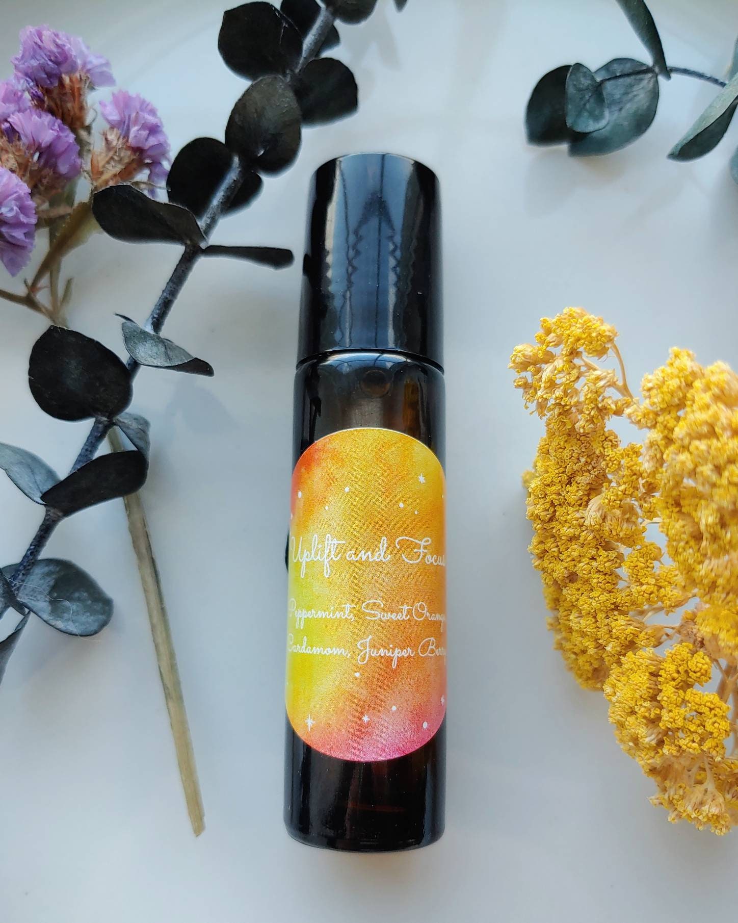 Essential Oil Blend For Energy & Mental Clarity| Uplift Focus Roller| Infused With Mookaite Carnelian Crystal Chips