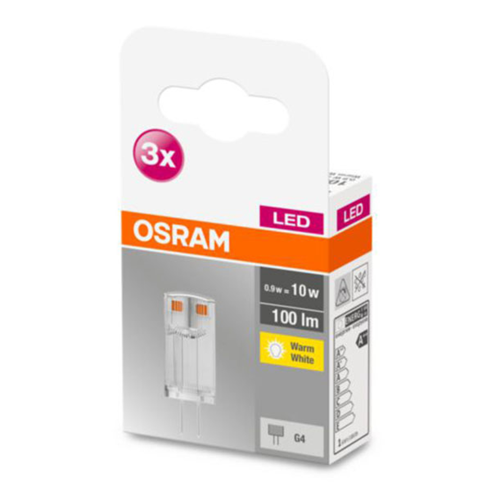 OSRAM kaksikantainen LED-lamppu G4 0,9W 2700K 3kpl
