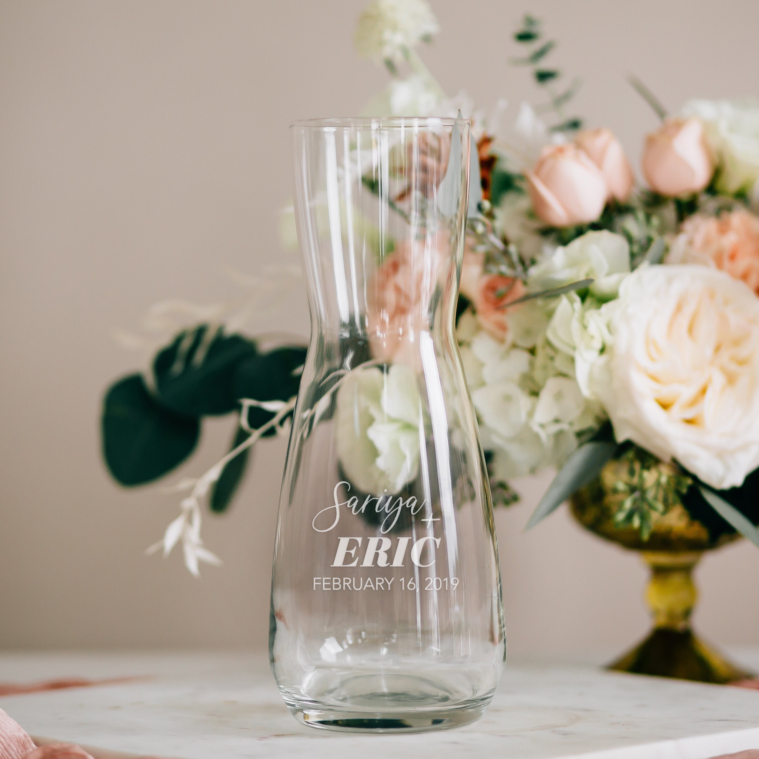 Personalized Wine Carafe - Custom Engraved Ensemble Glass Decanter 40Oz, Wedding Gift, Housewarming Couples Engagement Present