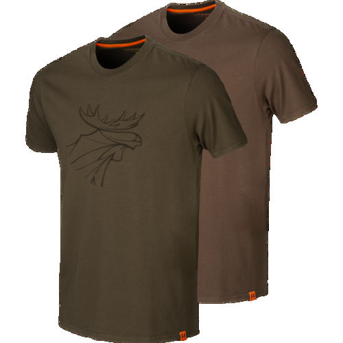 Härkila Graphic T-Shirt 2-pack Willow Green/Slate Brown