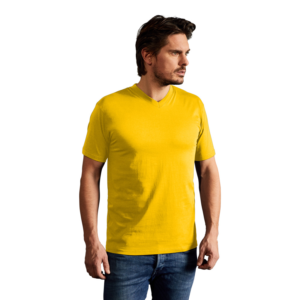 Premium V-Ausschnitt T-Shirt Herren, Gelb, XXL
