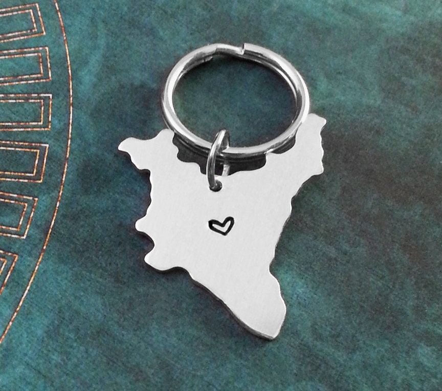 India Keychain Keyring Country Gift Long Distance Relationship Personalized Stamped Heart State