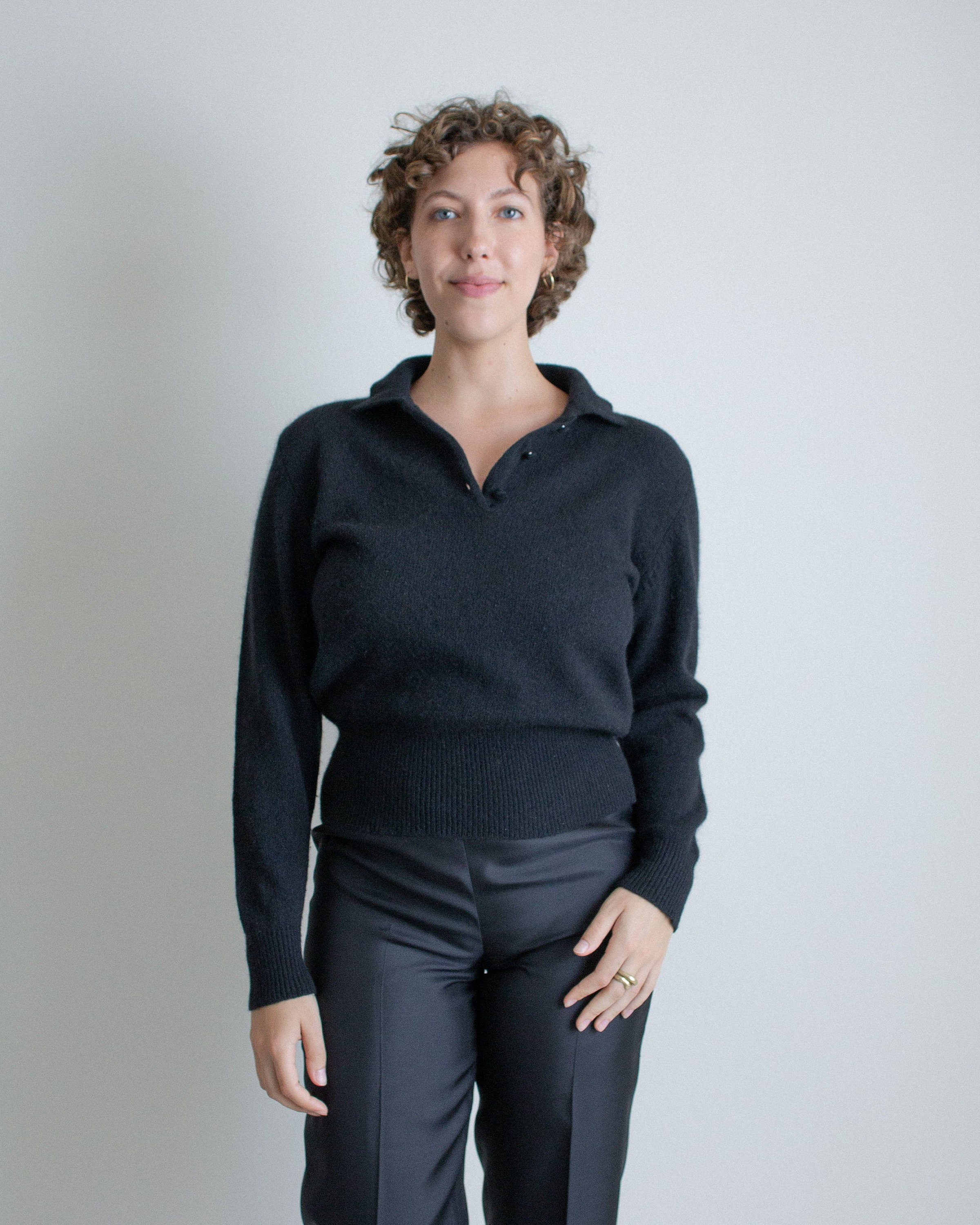 Vintage Black Lambswool & Angora Blend Collared Sweater // M | 2126