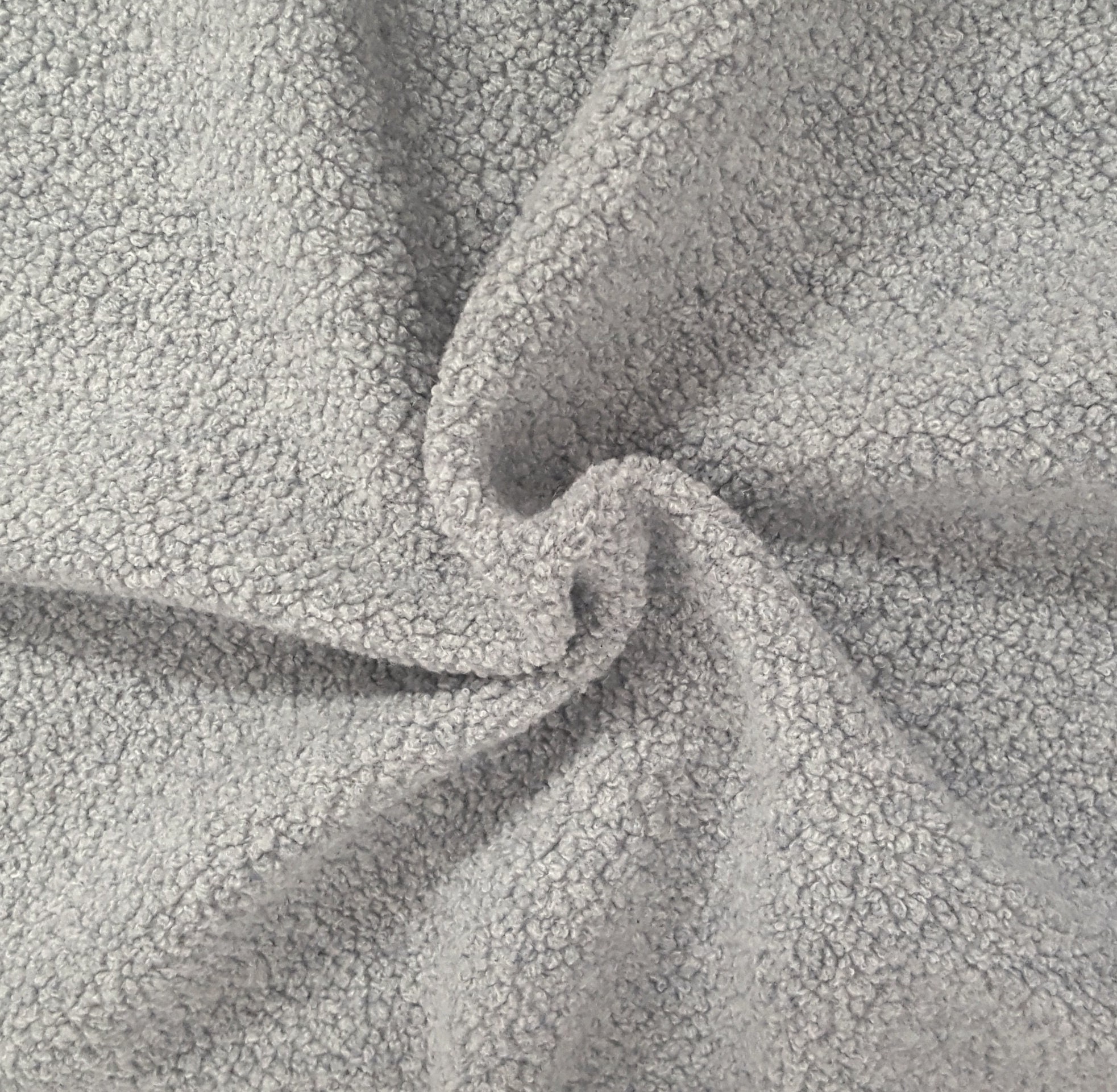 Gray Wool Blend Sherpa Fleece Knit Fabric By The Yard Made in Italy