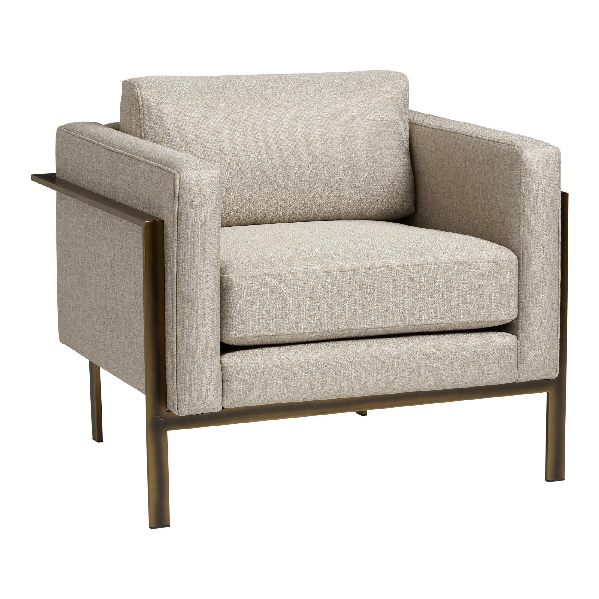 Bronze Metal and Taupe Nicklas Upholstered Chair: Brown - Polyester by World Market