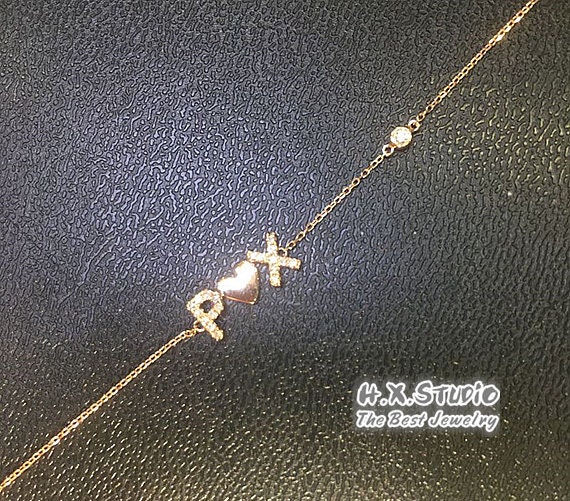 Lover Initial Monogram Diamond Bracelet Solid 18K Gold/Personalized A-Z Letters Bracelet/Anklet/Custom Fine Jewelry/Gift For Women & Girls