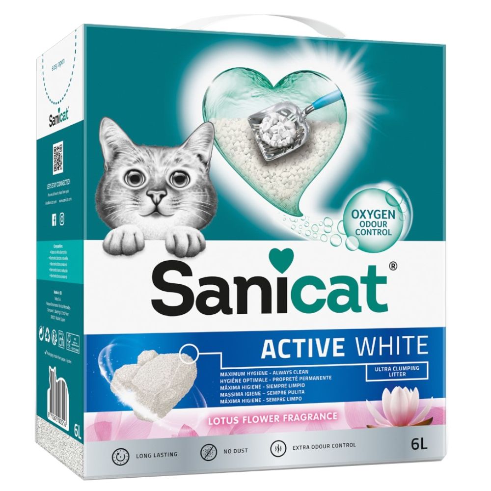 Sanicat Active White Lotus Flower Clumping Litter - Economy Pack: 3 x 6l