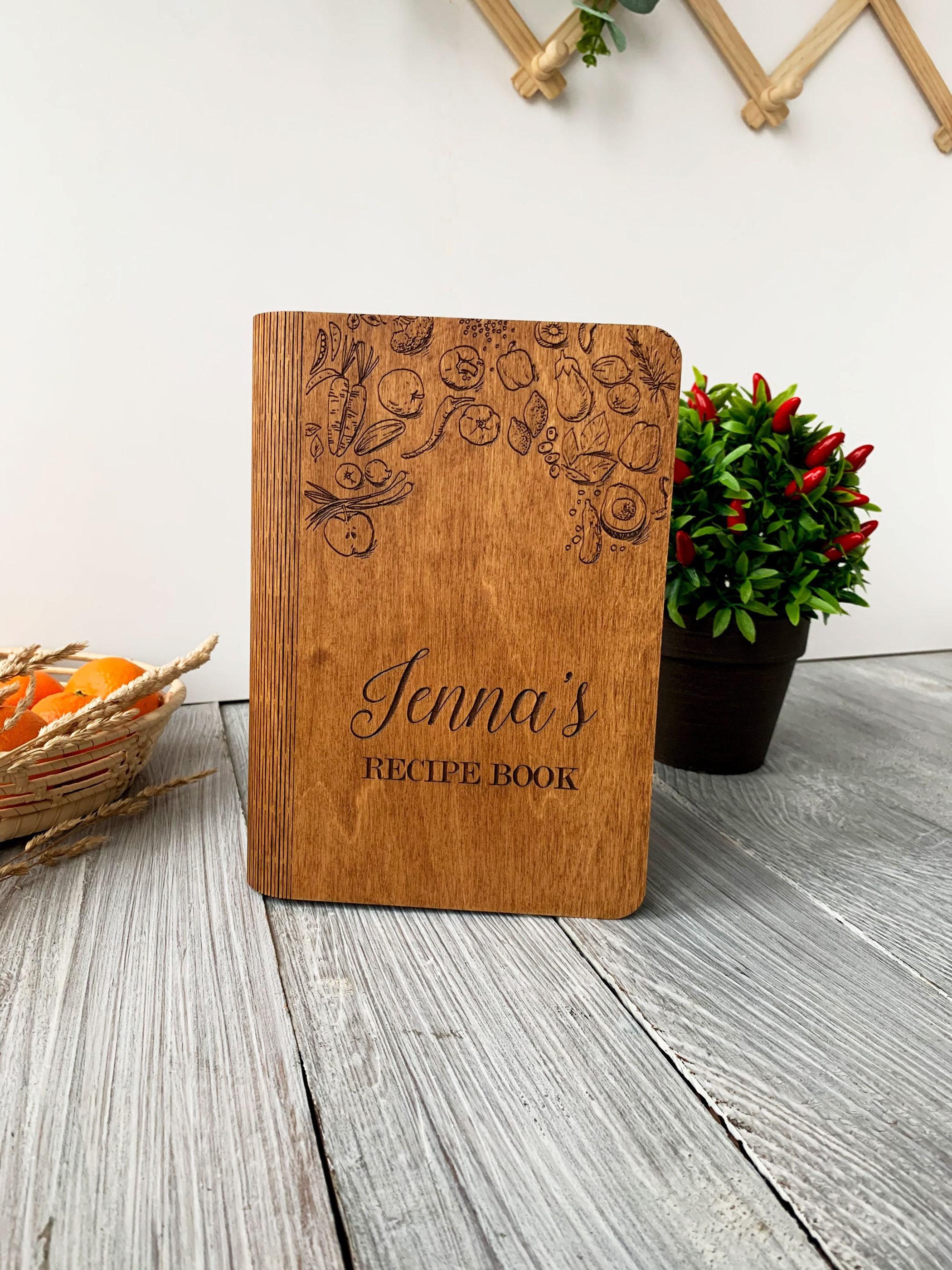 Personalized Wooden Family Recipe Book, Kitchen Cook Notebook Cookbook, Christmas Gift For Daughter Girlfriend Mom Housewarming Gift