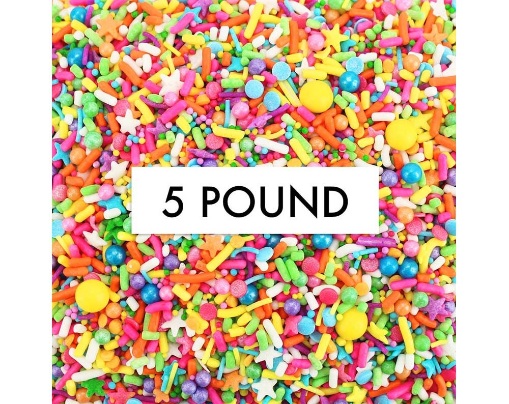 Happy Dance Sprinkle Blend- 5 Pounds - Bright Rainbow Colored Blend Of Sprinkles, Non-Pareils, Jimmies, Star Sprinkles & Candy Beads