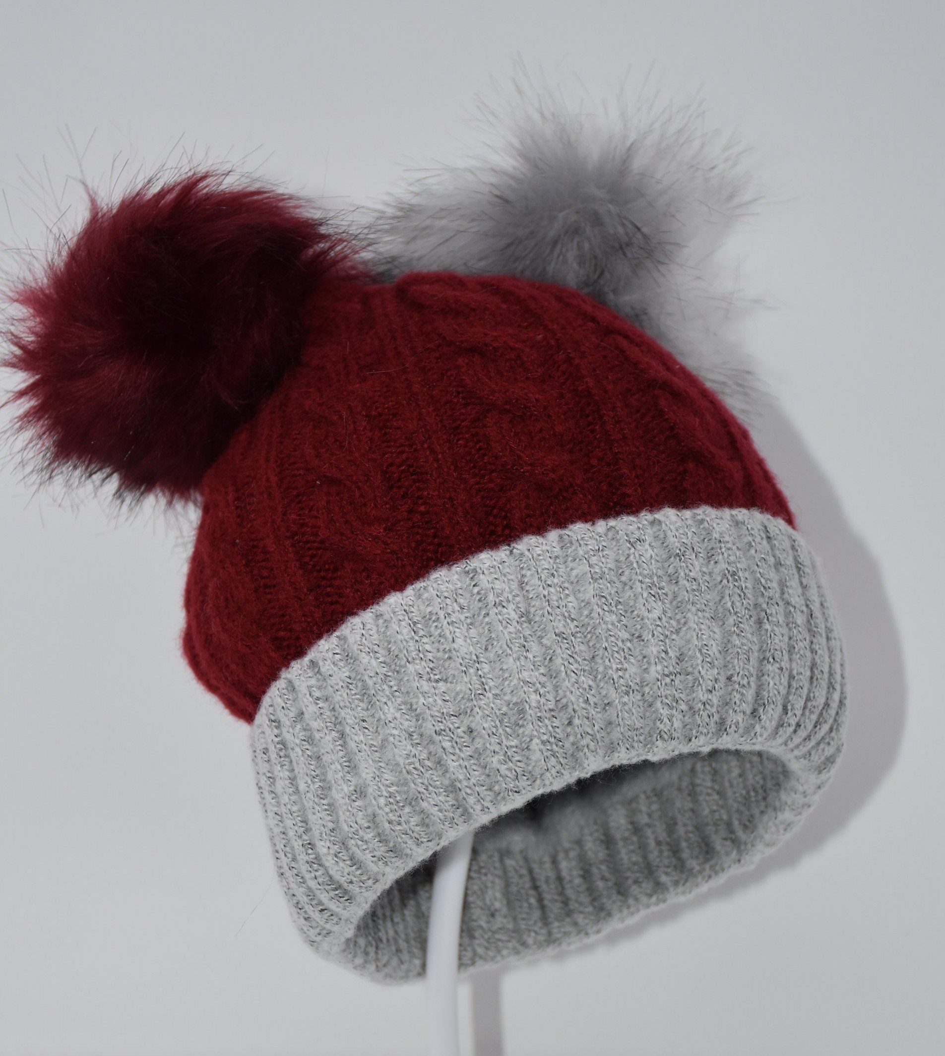 Wool Blend Knit Hat, Beanie Hat With Two Pom Pom, Pom