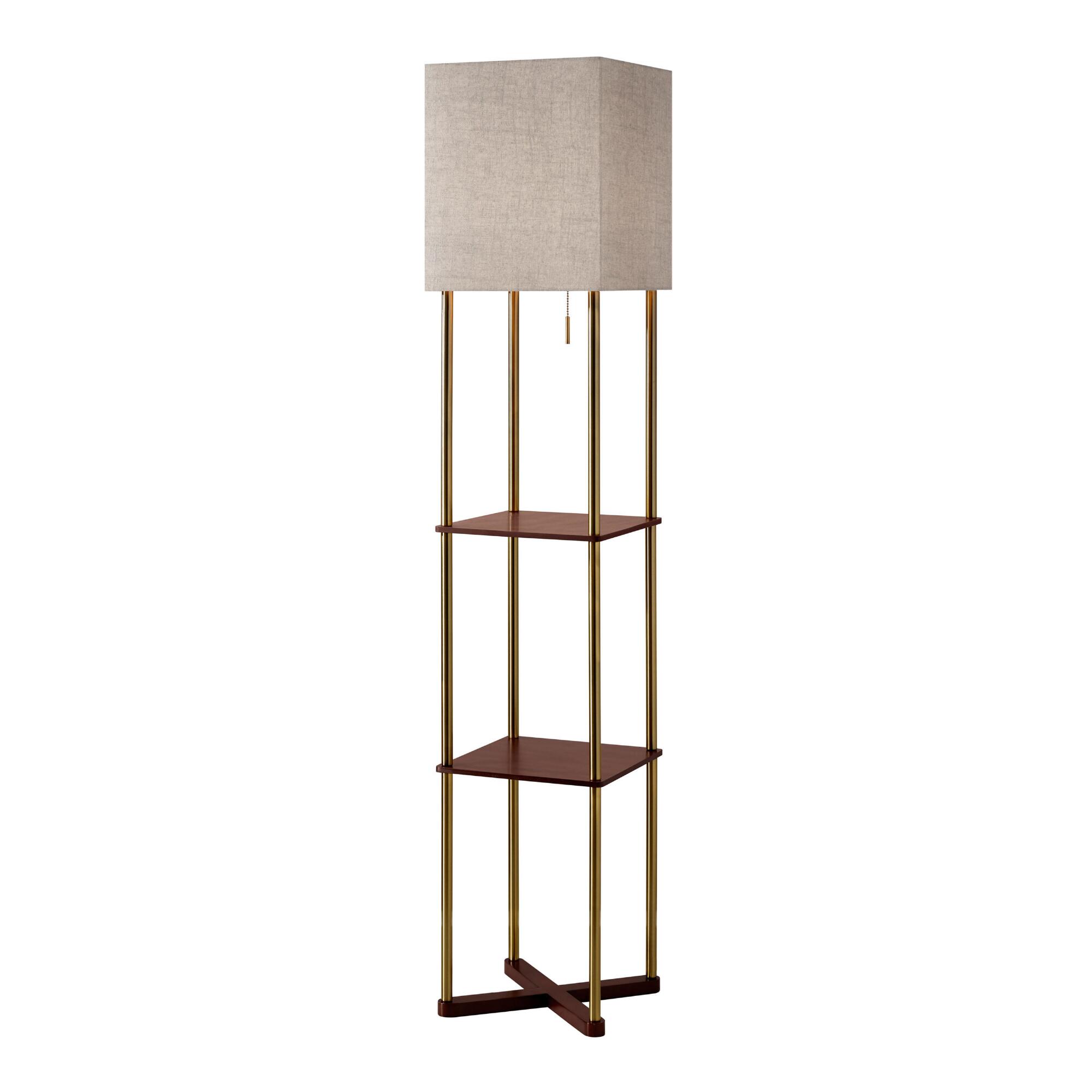 Antique Brass Homer Floor Lamp with USB and Shelves: Metallic by World Market
