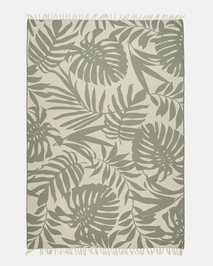 Tentree Organic Cotton Vintage Jungle Woven Towel, Agave Green/Elm White