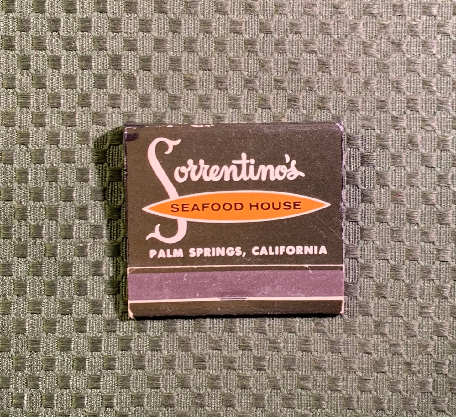 Vintage Matchbook, Sorrentinos, Seafood Restaurant, Palm Springs, California, Front Strike, with 30 Match Sticks, Free Ship in Usa