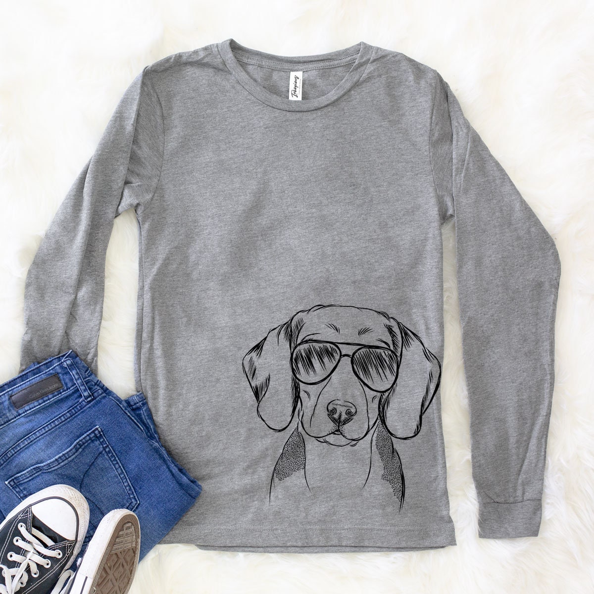 Jake The Beagle - Long Sleeve Tri-Blend Unisex Crew Shirt Grey Dog Lover Gift