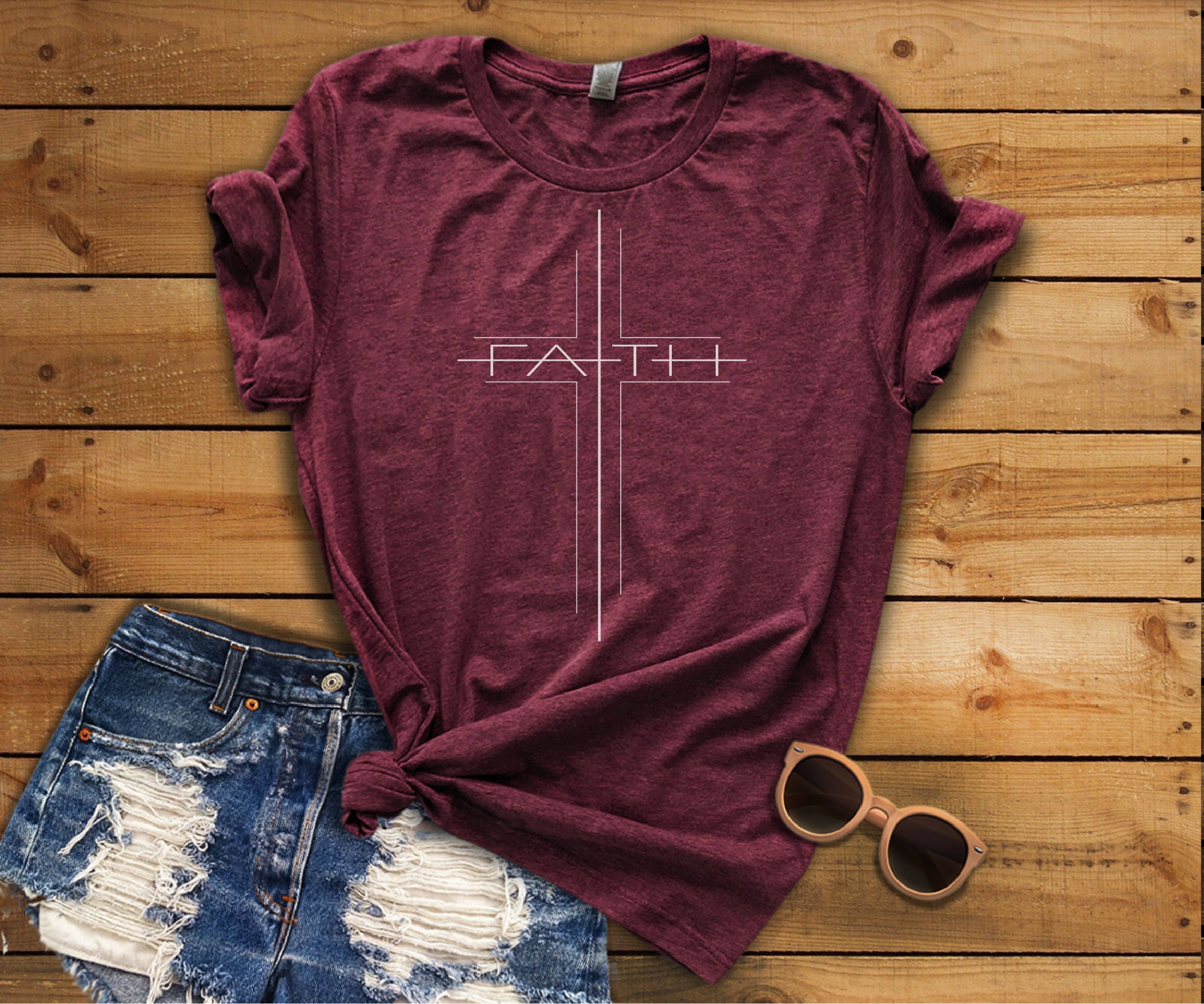 Faith Cross Tri-Blend Short Sleeve T-Shirt-Christian Graphic Tee-Faith Apparel-Inspirational T-Shirts-Unisex Sized Shirts