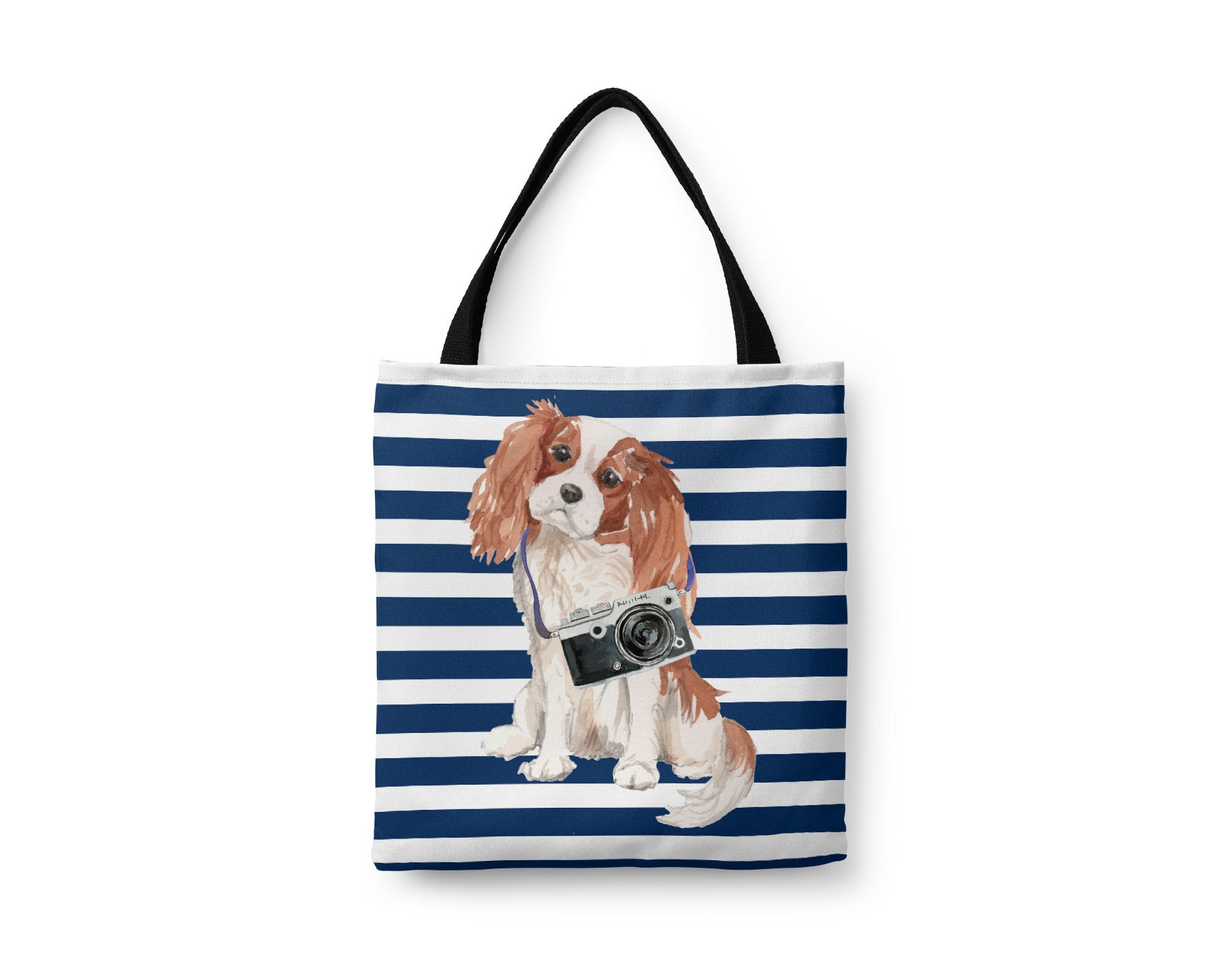 Cavalier King Charles Spaniel Tote Bag - Illustrated Dogs & 6 Travel Inspired Styles. All Purpose For Work, Shopping, Life. English