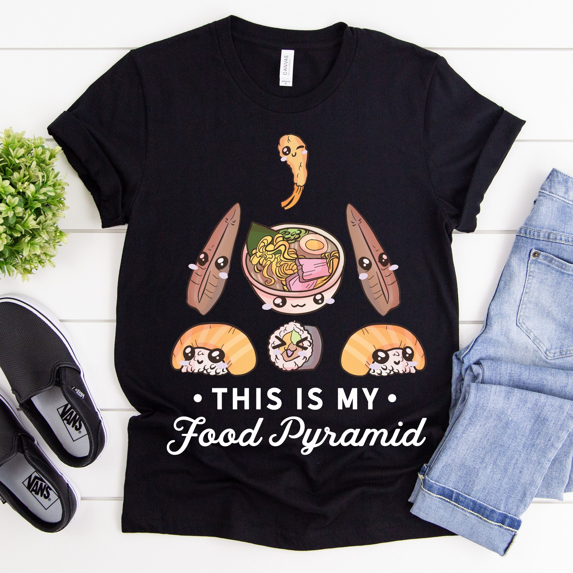 This Is My Food Pyramid, Japanese Food, T-Shirt, Kawaii, Tempura, Sushi, Ramen, Squid, Shrimp Pun, Foodie