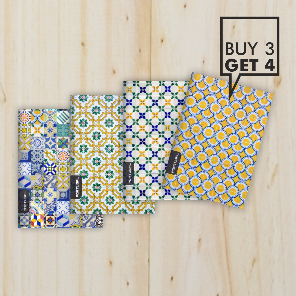Buy 3 Get 4 Notebooks Inspired in The Portuguese Tiles, Eco Friendly Recycled Paper - Option B