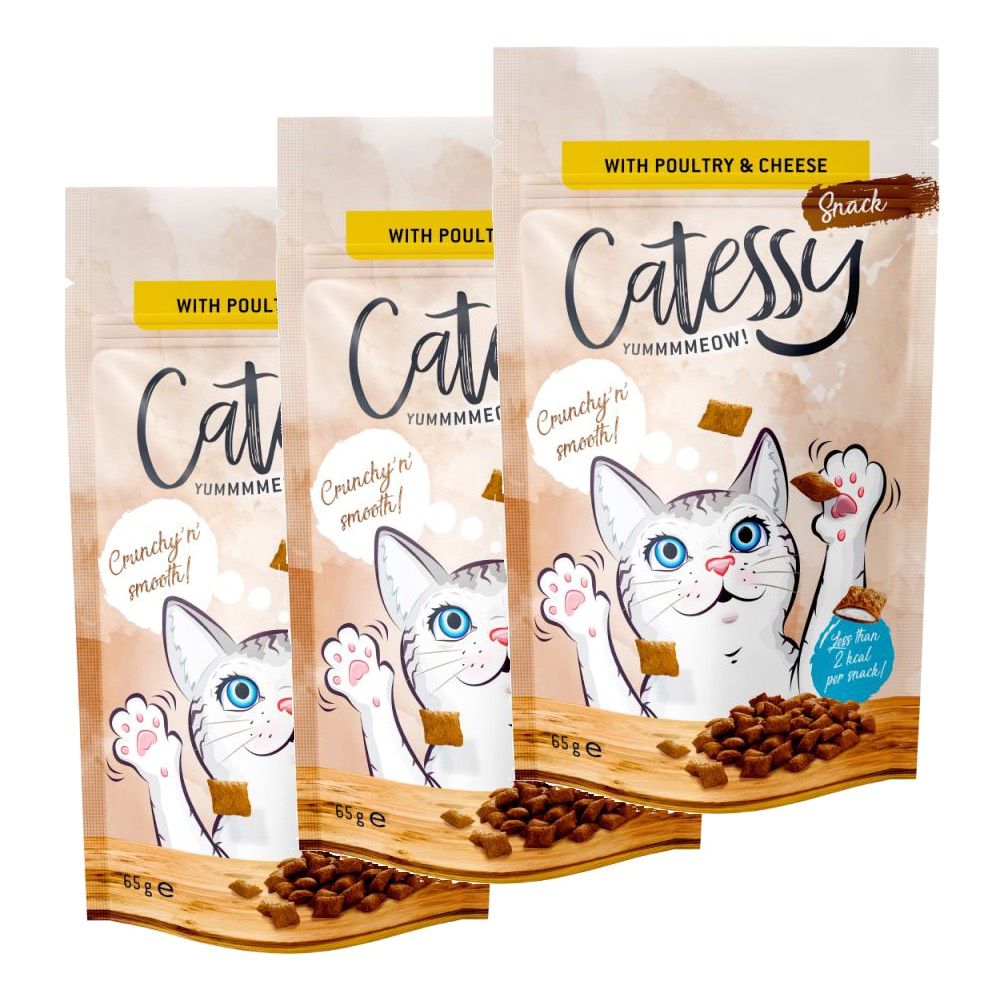 3 x 65g Catessy Crunchy Cat Snacks - 20% Off!* - Poultry, Cheese & Taurine