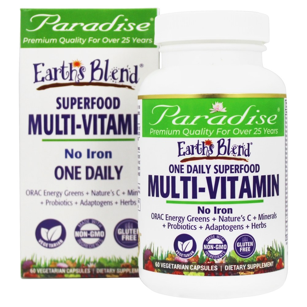 Paradise Herbs - Earth's Blend One Daily Superfood Multivitamin with No Iron - 60 Vegetarian Capsules