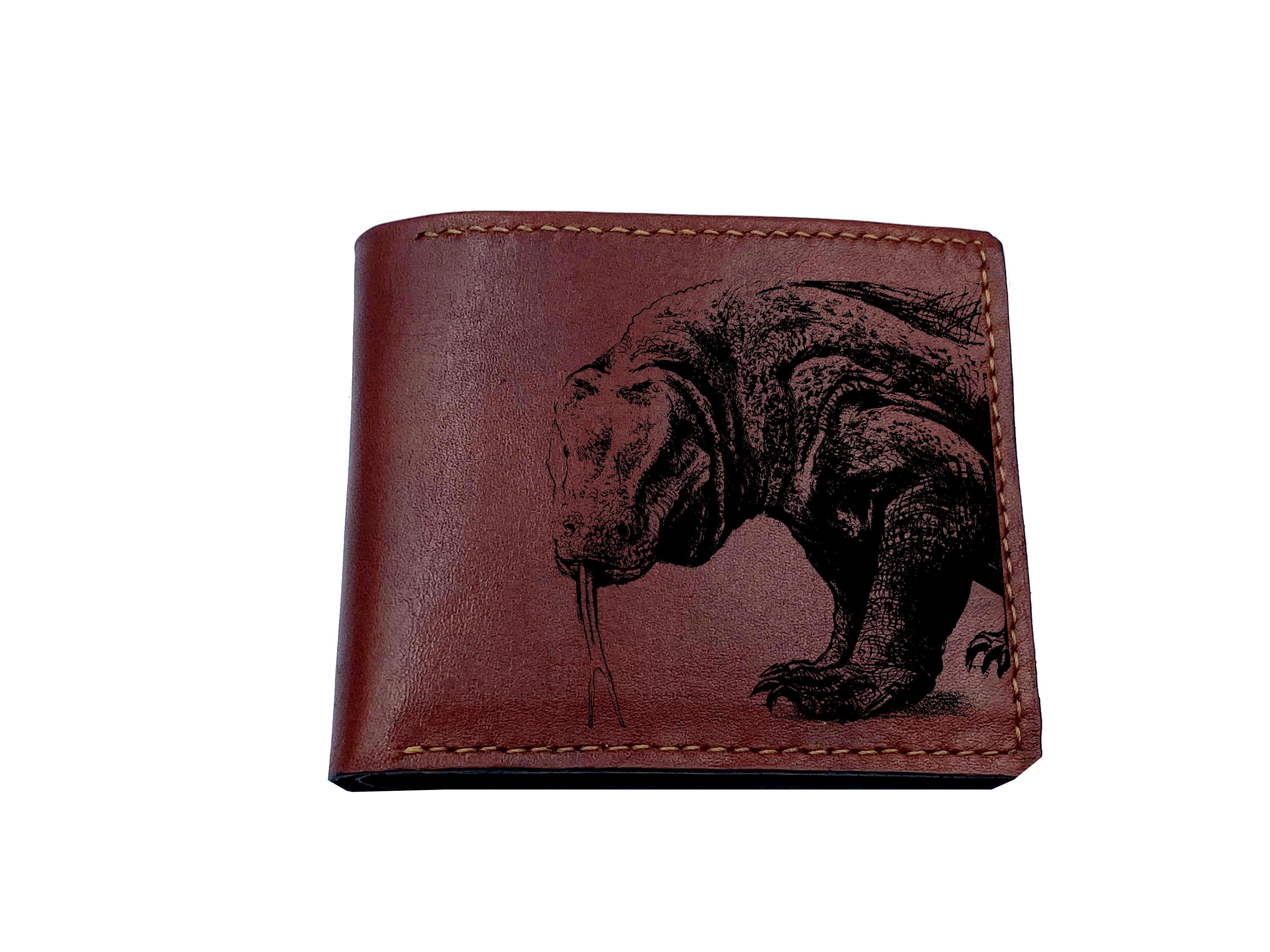 Personalized Animal Pattern Leather Men's Wallet, Komodo Lizard Reptile Sketch Art, Gift For Men, Wallet Dad, Birthday Idea Men