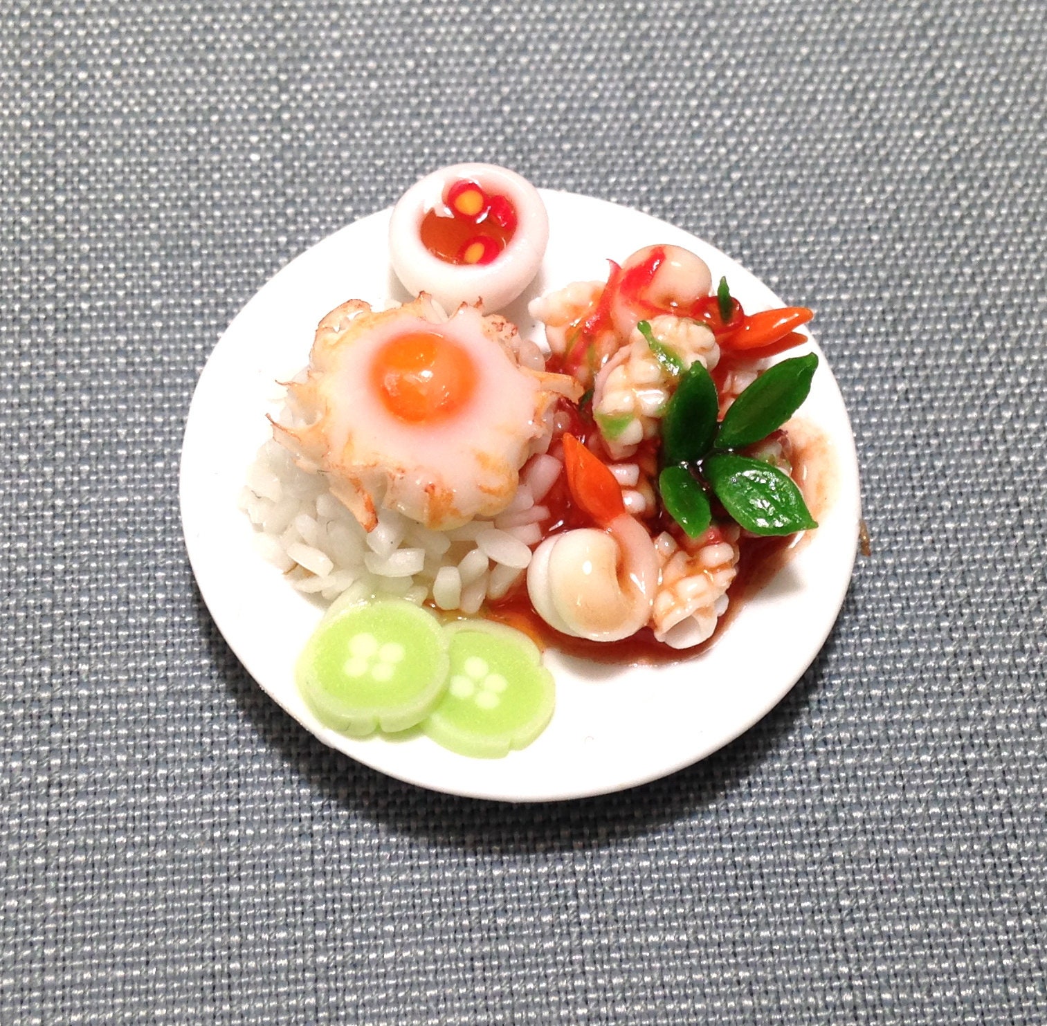 Shrimps Seafood Rice Miniature Dollhouse Clay Polymer Asia Food Supply Cute Small Dish Plate Bowl Sauce Ceramic Jewelry Supplies Decor 1/12